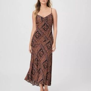 PAIGE Brown and Black Patterned Maxi Dress, size 0, NWOT
